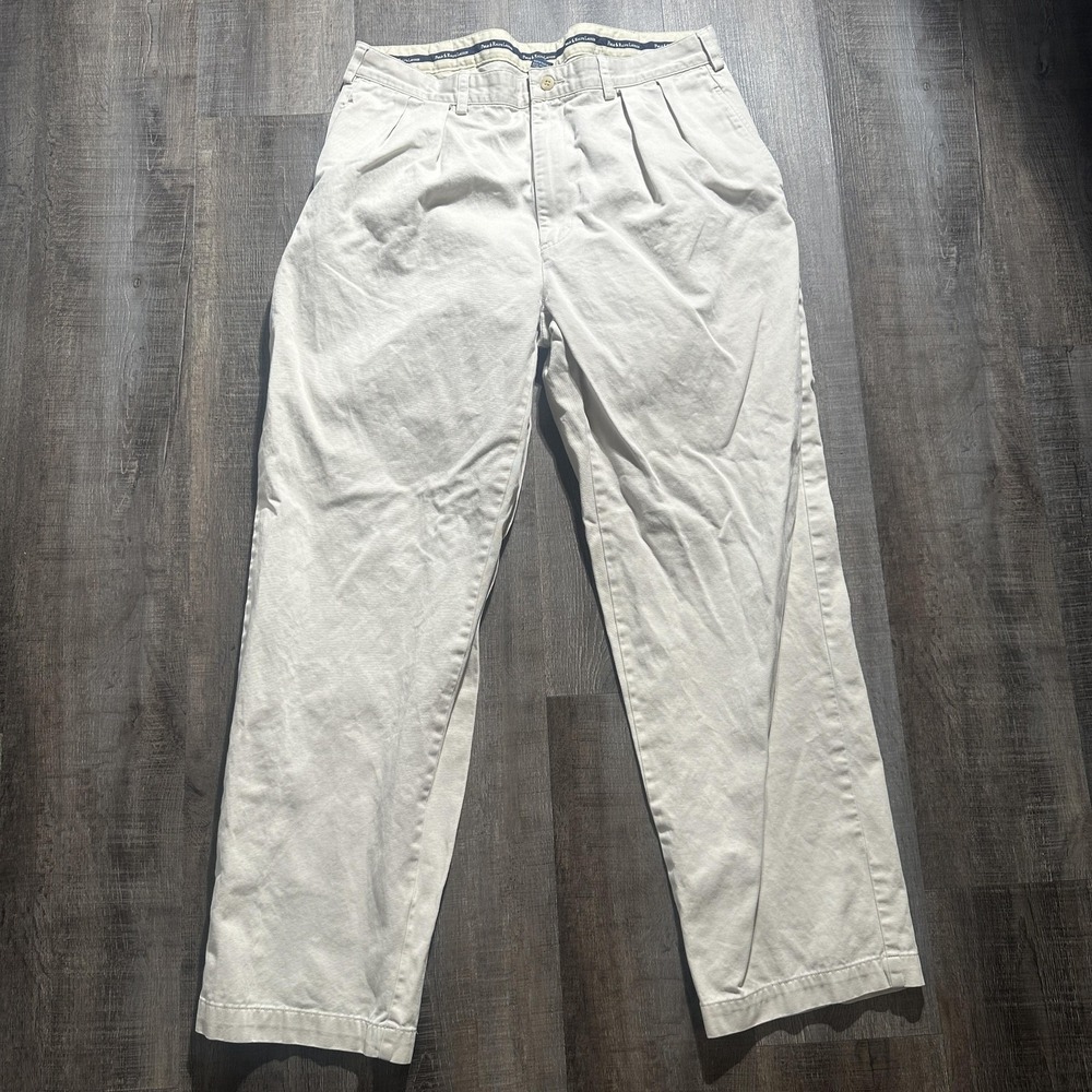 Polo Ralph Lauren Pants Mens 36x30 Beige Chino Pleated Front Cotton Casual